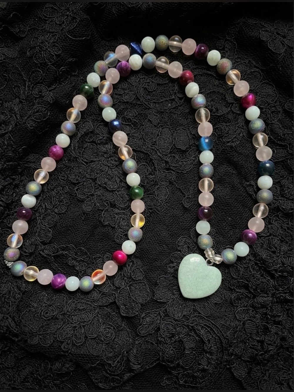 Fairy WanderLand Necklace (Aquamarine, Rainbow Druzy Agate, Rose Quartz)